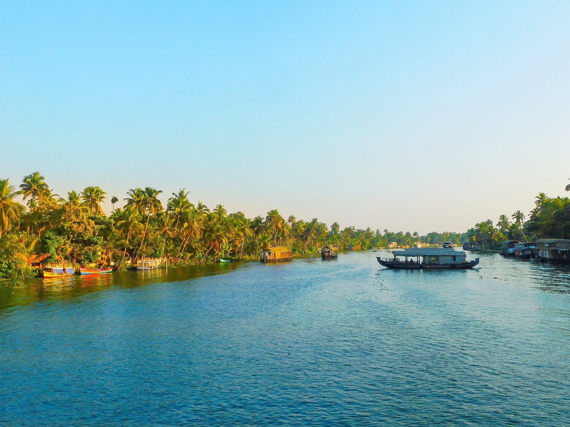 A houseboat on the Kerala backwaters at first light